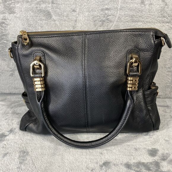 KATTEE Black Cowhide Leather Pebbled Goldtone Hardware Purse Handbag - Picture 1 of 16